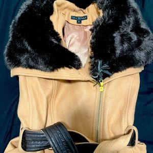 Women Spiga Asymmetrical Faux Fur collar Wrap coat